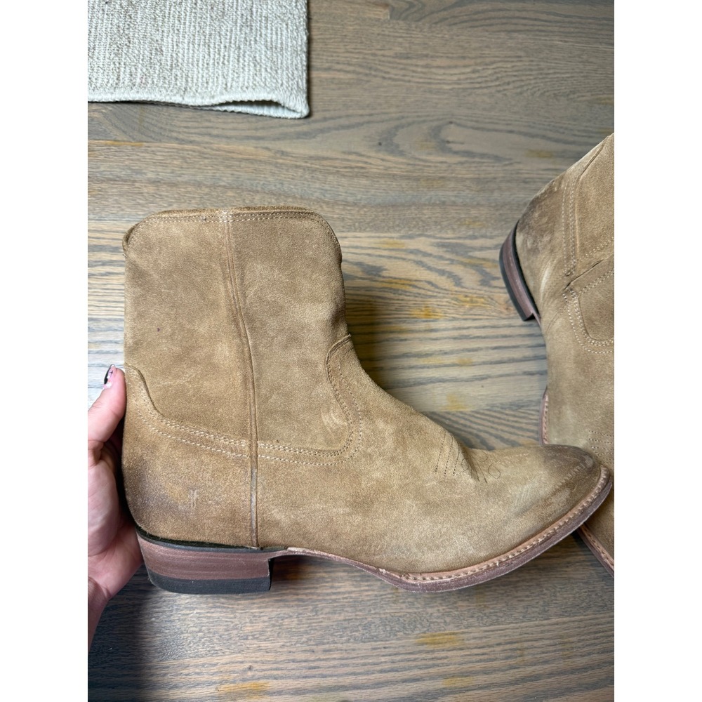 Frye Austin Inside Zip Suede Western Boots Tan Mens 11 D